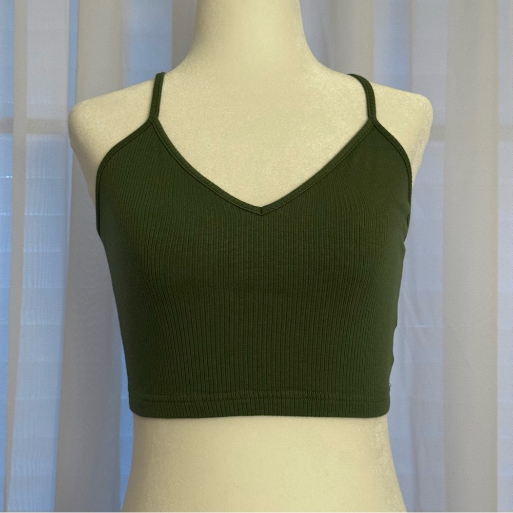 Green Ribbed Crop Top